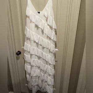 Boohoo White Asymmetrical Ruffle Dress - Sz Us 18